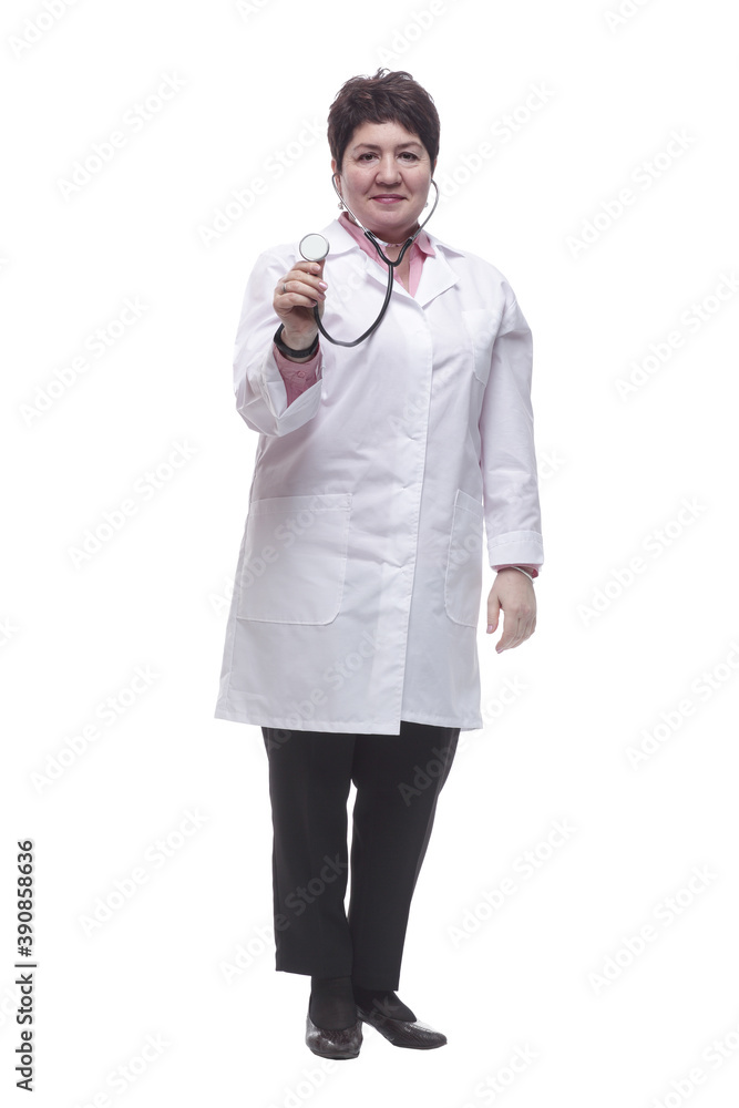 in full growth. friendly woman doctor looking at you. in full growth. friendly woman doctor looking at you.