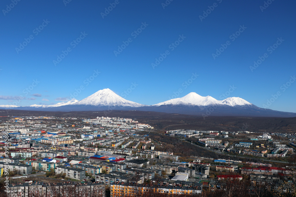 Petropavlovsk-Kamchatsky, Kamchatka Territory. Hilly city view. Russia