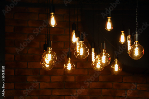 round tungsten lamps in restaurant, energy saving.