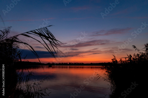 Pond Rezabinec after sunset sunshine  Kestrany  Czech Republic