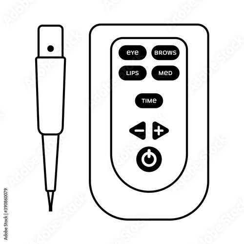 Permanent makeup machine icon. Outline tattoo machine with a tattoo pen on white background. 