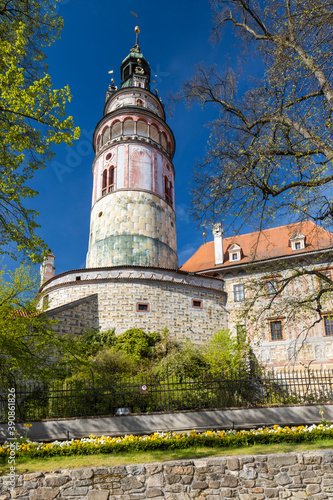 View of the castle from the first courtyard in Czech Krumlov, Southern Bohemia, Czech Republic