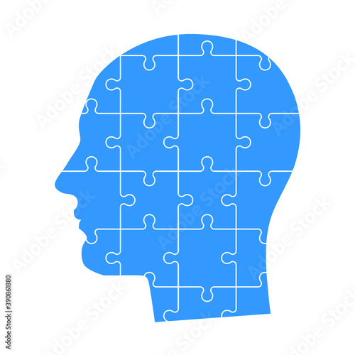 Puzzle of a head seen from the side. Separate pieces. Vector illustration.