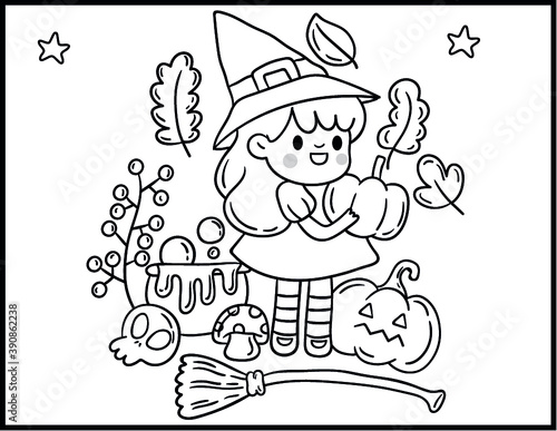 Coloring book page for Halloween - Coloring page- Black and White Cartoon Illustration. Stock ...