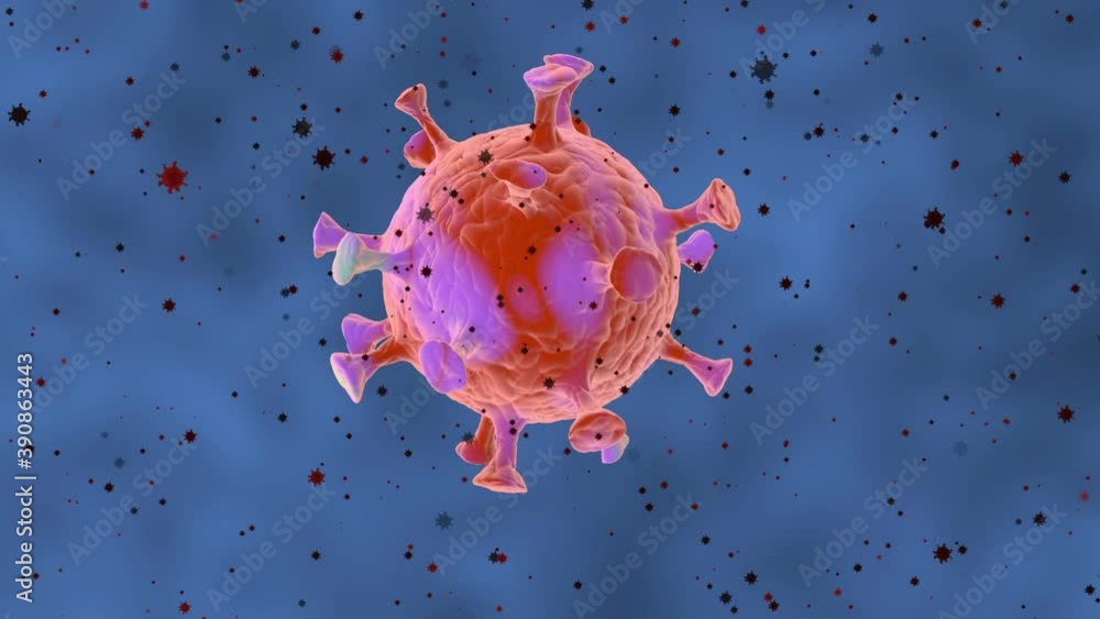 Malattia da coronavirus, epidemia del virus SARS-CoV-2, video 3d covid-19, vista microscopica di cellule fluttuanti del virus dell'influenza. Malattia da coronavirus, epidemia del virus SARS-CoV-2, video 3d covid-19, vista microscopica di cellule fluttuanti del virus dell'influenza.