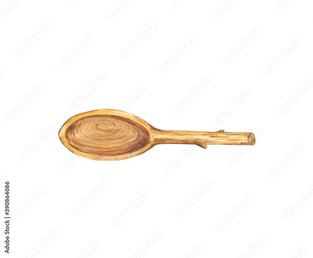 Rustic spoon watercolor rustic isolated on white background. Watercolor illustration Rustic spoon watercolor rustic isolated on white background. Watercolor illustration