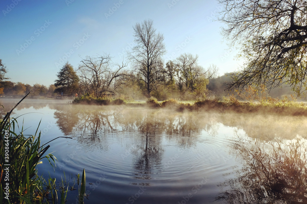 A still River Wey on a cold sunny morning in Godalming, Surrey, UK A still River Wey on a cold sunny morning in Godalming, Surrey, UK