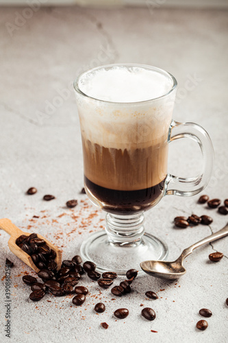 Fototapeta Naklejka Na Ścianę i Meble -  Coffee moccacino with chocolate in a glass mug