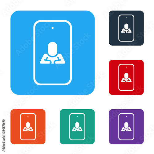 White Online psychological counseling distance icon isolated on white background. Psychotherapy, psychological help, psychiatrist online consulting. Set icons in color square buttons. Vector.