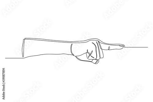 continuous line drawing of hand show and pointing direction with index finger. Vector illustration