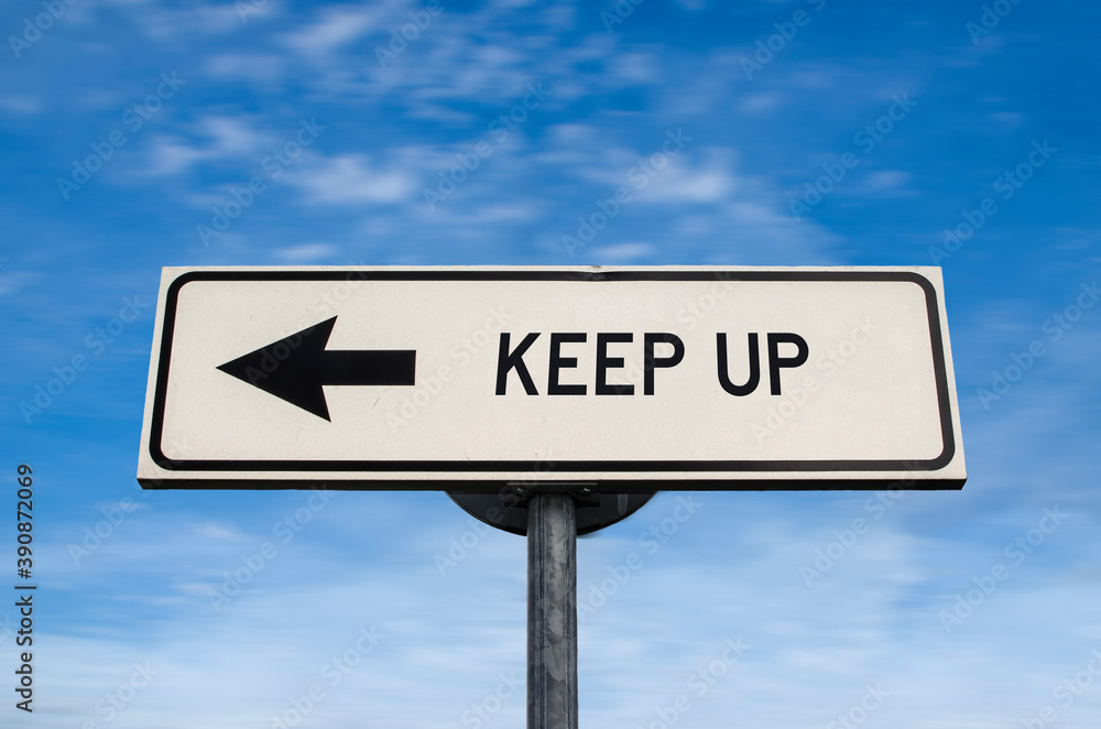 Keep up road sign, arrow on blue sky background. One way blank road sign with copy space. Arrow on a pole pointing in one direction. Keep up road sign, arrow on blue sky background. One way blank road sign with copy space. Arrow on a pole pointing in one direction.