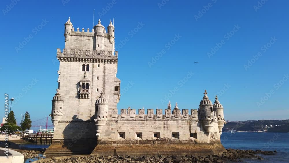 View at the Belem tower at the bank of Tejo River in Lisbon - Portugal View at the Belem tower at the bank of Tejo River in Lisbon - Portugal