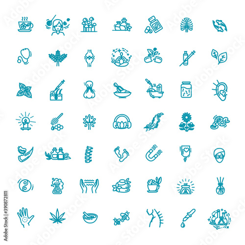 Set of vector illustrations of different kinds of alternative medicine