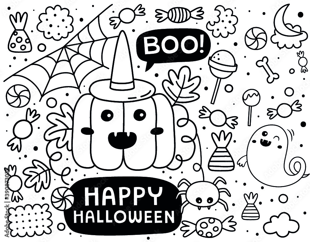 Coloring book page for Halloween - Coloring page- Black and White ...