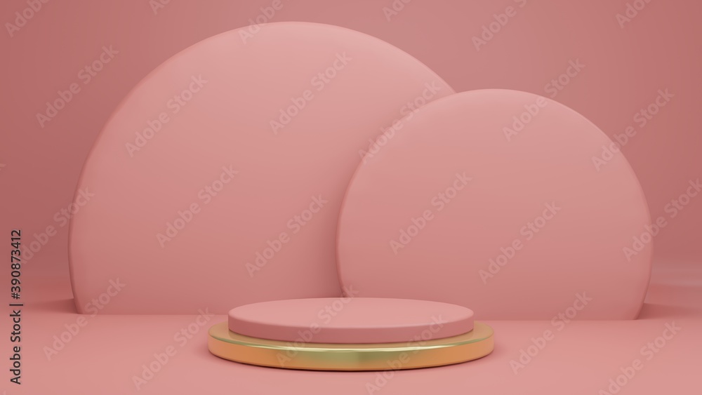 3d rendering of pink old rose background with product stand pink and gold 3d rendering of pink old rose background with product stand pink and gold