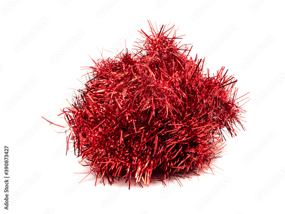 Fototapeta premium Rotes Lametta isoliert auf weißen Hintergrund