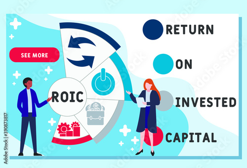 Vector website design template . ROIC - return on invested capital acronym, business concept. illustration for website banner, marketing materials, business presentation, online advertising.