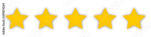 five star rating. 5 golden stars shape isolated satisfaction rate icon. gold service. yellow customer feedback concept on white background. © Passatic
