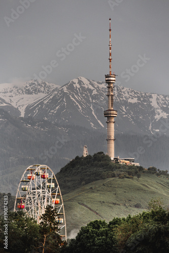 ALMATY, KAZAKHSTAN: TV tower and ferris wheel
