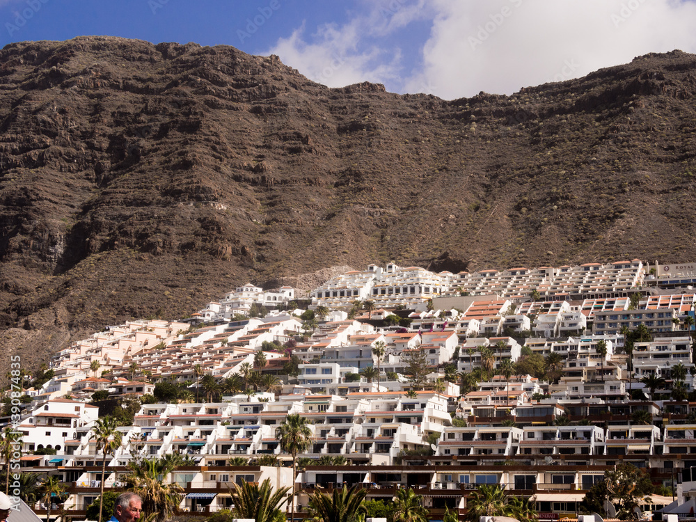 Modern houses built into the hillside at Los Gigantes, Teneriffe, Canary Islands, Spain