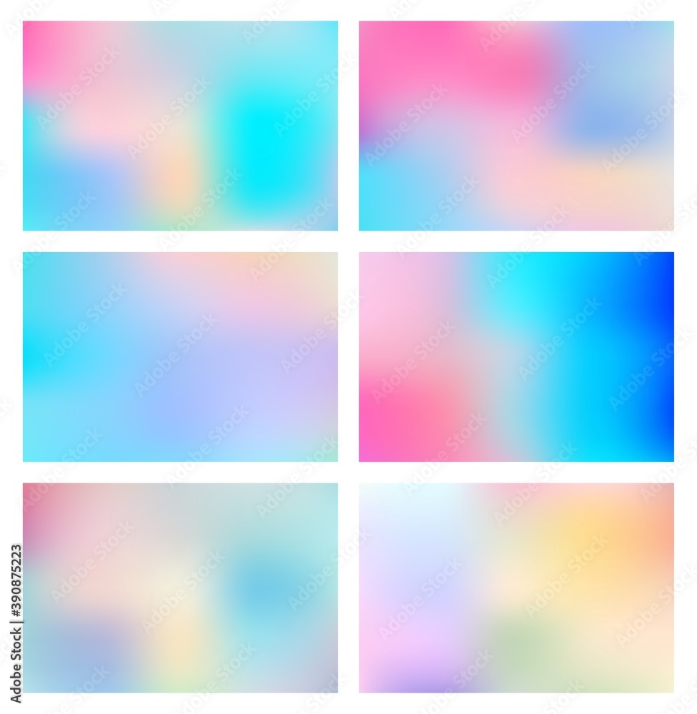 Collection of abstract bright gradient blurred colours