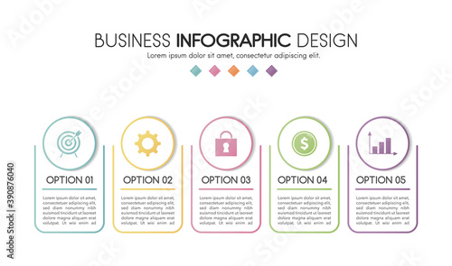 Colourful infographic template with 5 steps. Vector