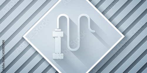 Paper cut Braided leather whip icon isolated on grey background. Paper art style. Vector.