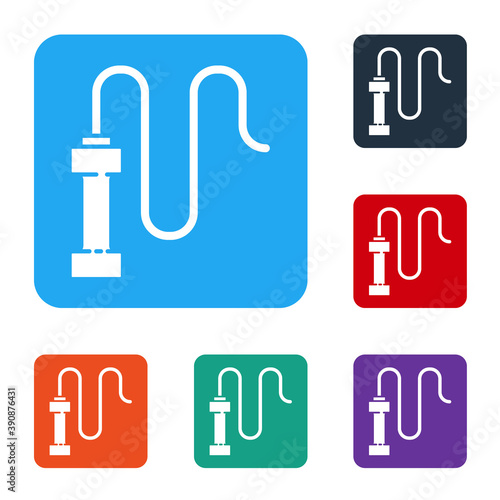 White Braided leather whip icon isolated on white background. Set icons in color square buttons. Vector.