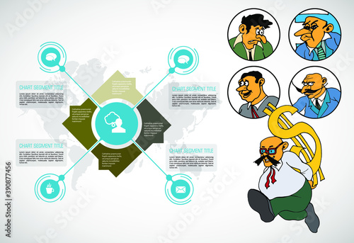 Abstract infographics template with cartoon character. Vector illustration