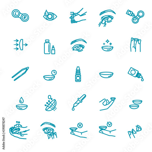 Contact lenses icon set. Flat design style