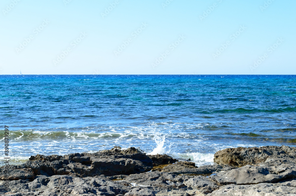 The rocky beach of Cala Pozzo in the west part of the little island of Favignana, near Sicily in the Mediterranean sea