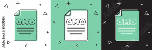 Set GMO icon isolated on white and green, black background. Genetically modified organism acronym. Dna food modification. Vector.
