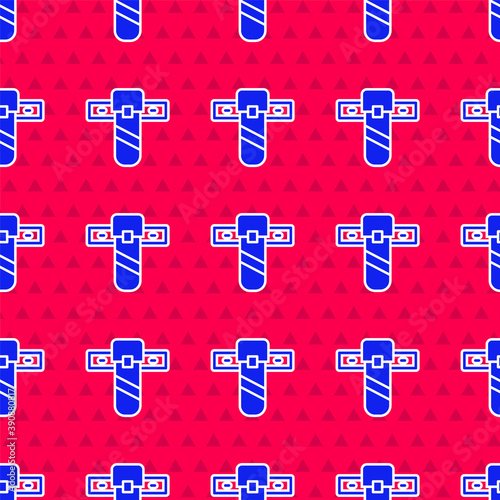 Blue Knife holster icon isolated seamless pattern on red background. Vector.