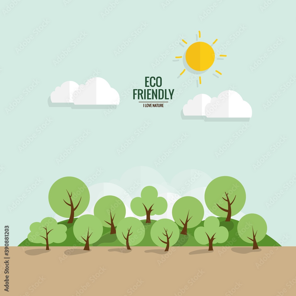 Fototapeta premium ECO FRIENDLY. Ecology concept with tree background. Vector illustration