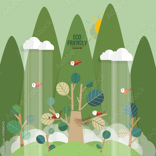 ECO FRIENDLY. Ecology concept with tree background. Vector illustration