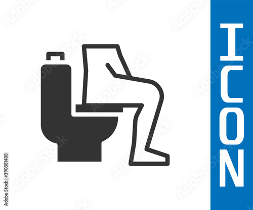 Grey Men sitting on the toilet and Constipation are experiencing severe abdominal pain icon isolated on white background. Vector.