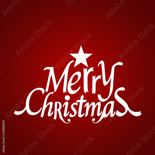 Christmas Greeting Card. Merry Christmas lettering with Christmas tree  vector illustration.