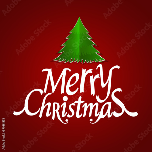 Christmas Greeting Card. Merry Christmas lettering with Christmas tree  vector illustration.