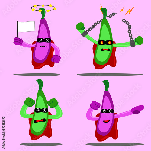 Illustration vector graphic cartoon character of eggplant superhero expression