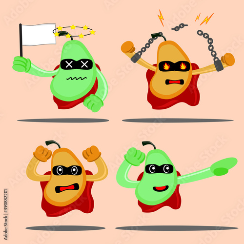 Illustration vector graphic cartoon character of mango superhero expression