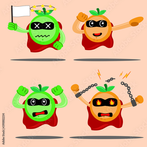 Illustration vector graphic cartoon character of orange superhero expression
