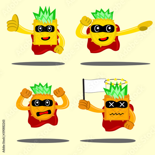 Illustration vector graphic cartoon character of pineapple superhero expression