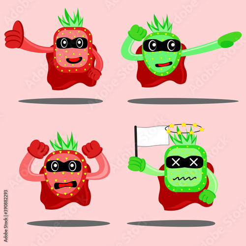 Illustration vector graphic cartoon character of strawberry superhero expression