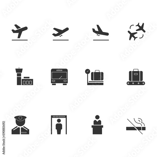 Set of airport icon elements. Vector Illustration