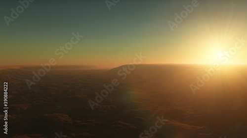 science fiction landscape, view from a beautiful planet, beautiful space background, alien planet landscape 3d render © ANDREI