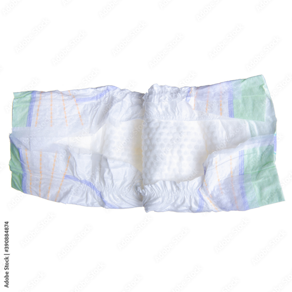 Baby diaper on white background isolation, top view