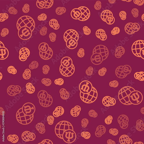 Brown line Psychology icon isolated seamless pattern on red background. Psi symbol. Mental health concept, psychoanalysis analysis and psychotherapy. Vector.