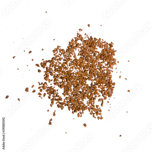 Pile instant coffee on white background isolation, top view