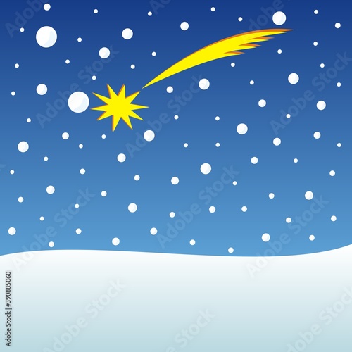 Christmas card, comet in the snowy sky, conceptual vector illustration