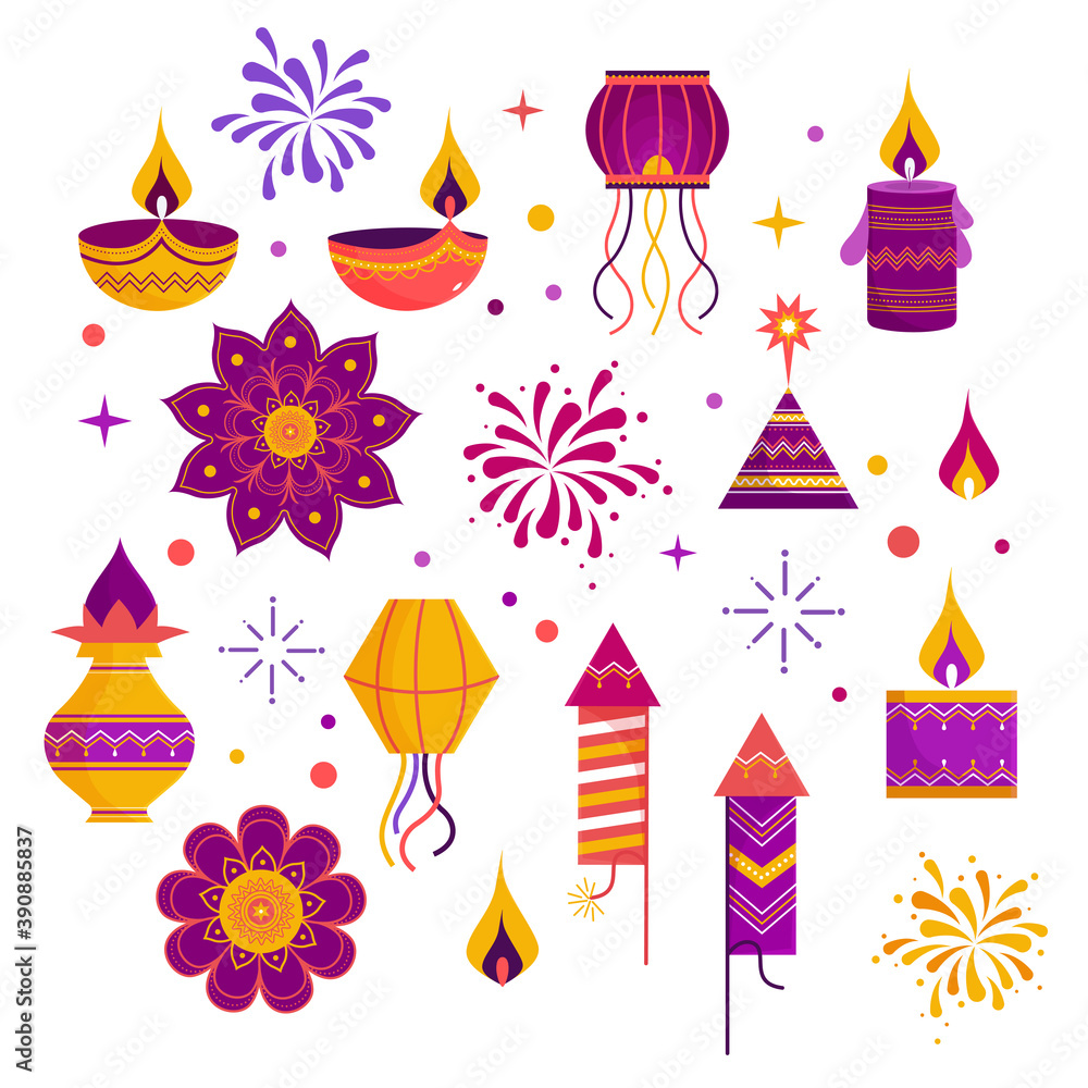Diwali festival celebration icon or doodle element set for indian festival Diwali festival celebration icon or doodle element set for indian festival